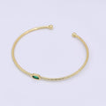 24K Gold Filled Blue CZ Simple Solitaire Cuff Bracelet | WA-3403