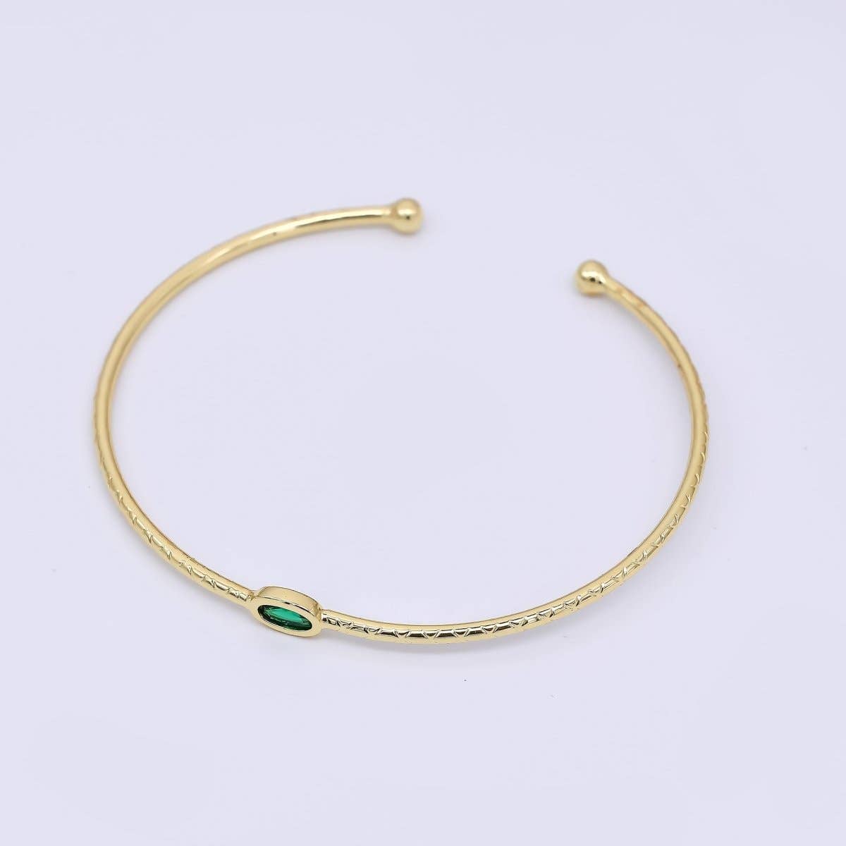 24K Gold Filled Blue CZ Simple Solitaire Cuff Bracelet | WA-3403