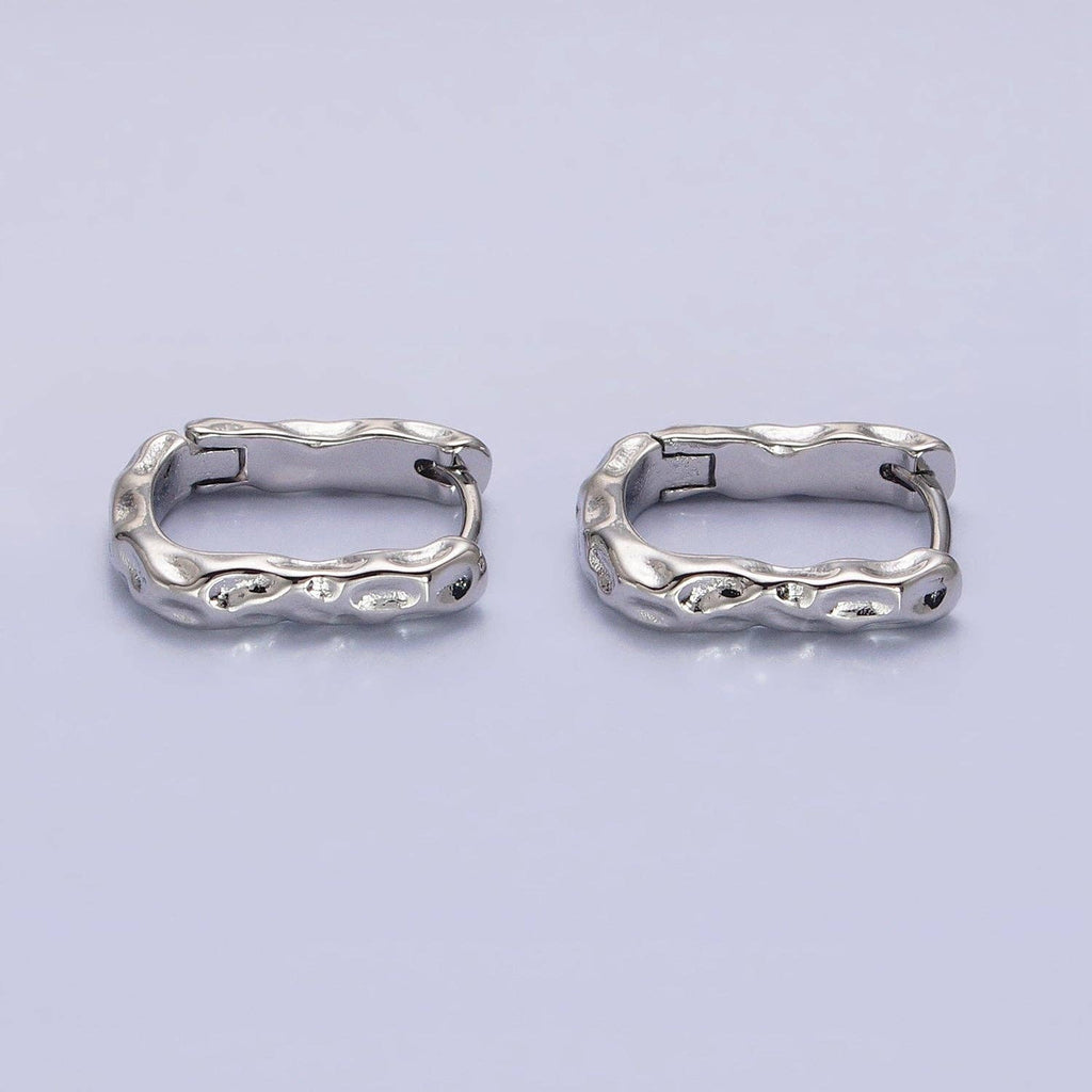 Gold Filled Hammered Textured Oblong Hoop Earrings