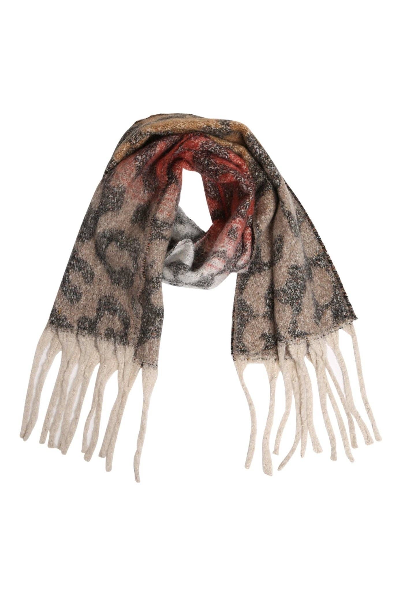 JS2417 Leopard Chunky Oblong Scarf with Fringe