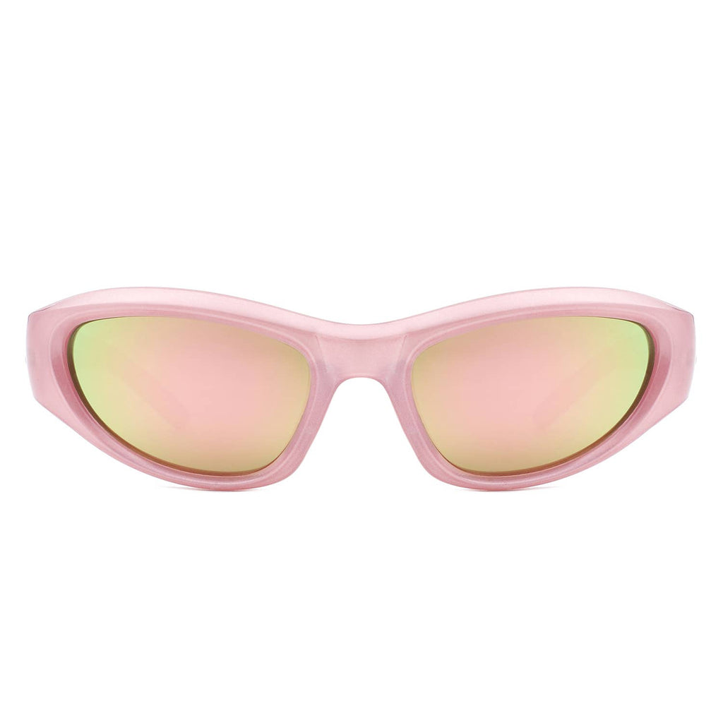 Y2K Slim Oval Unisex Wraparound Sunglasses with Star Temple
