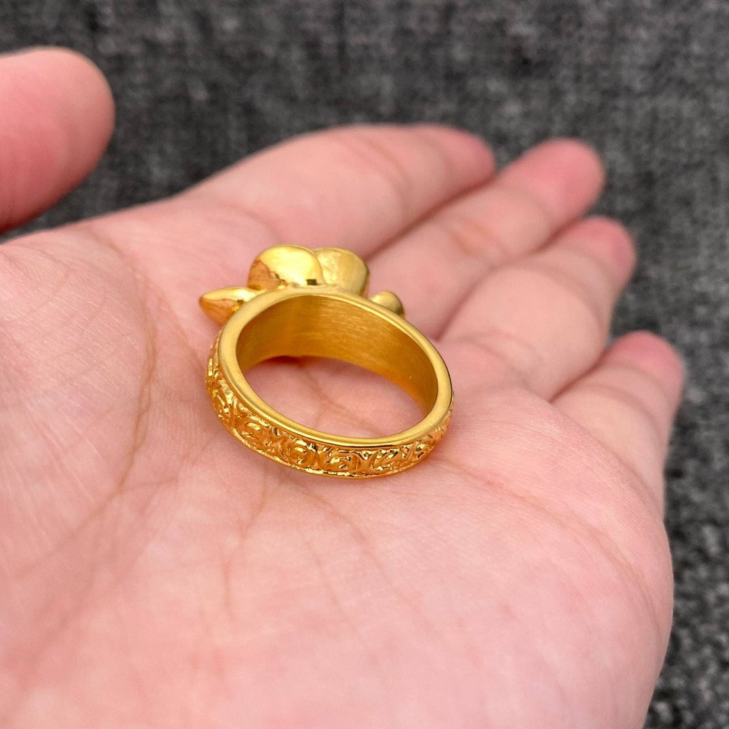 Vintage 18K Gold Plated Stainless Steel Rose Ring - FGS