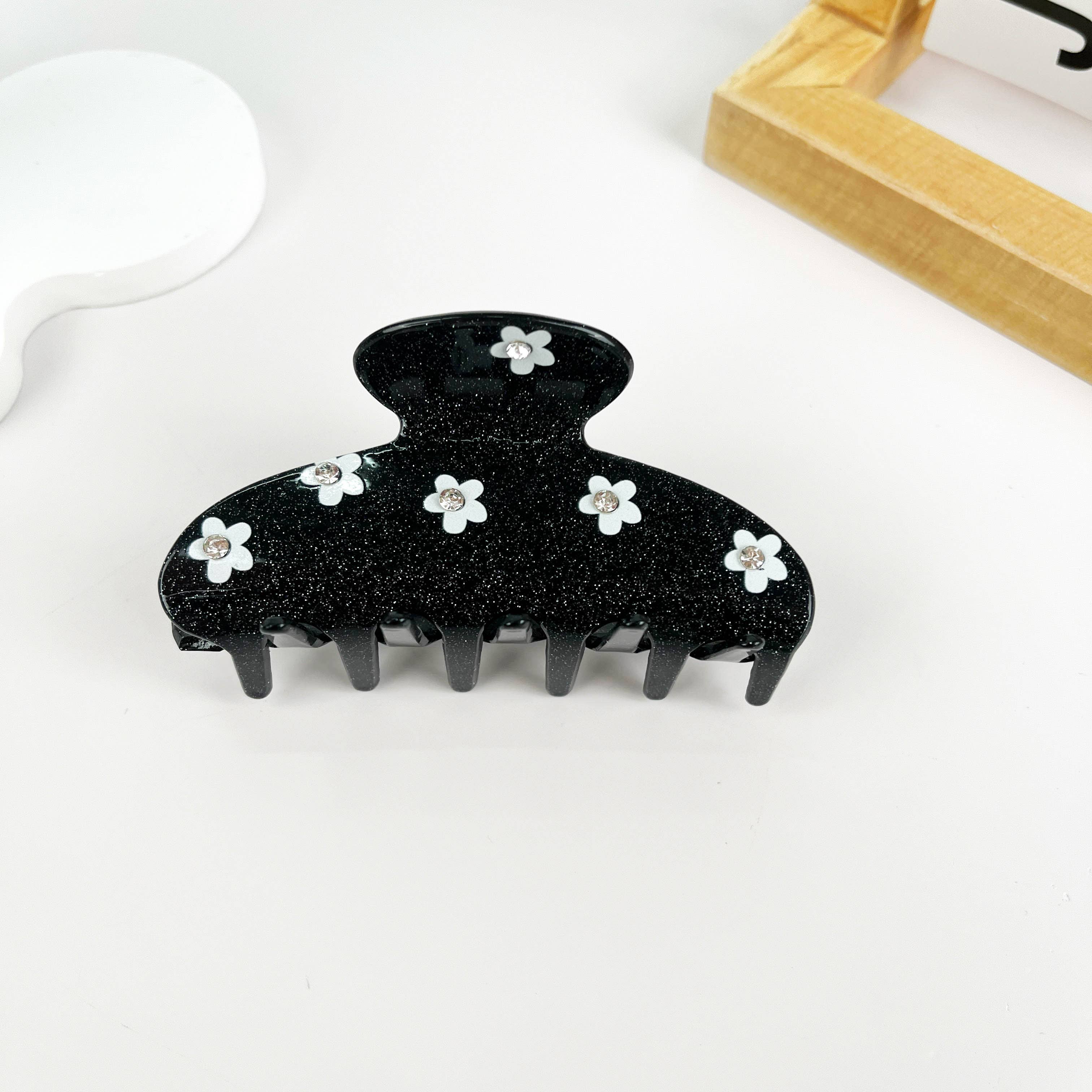 Half Moon Diamond Florals Hair Claw Clip