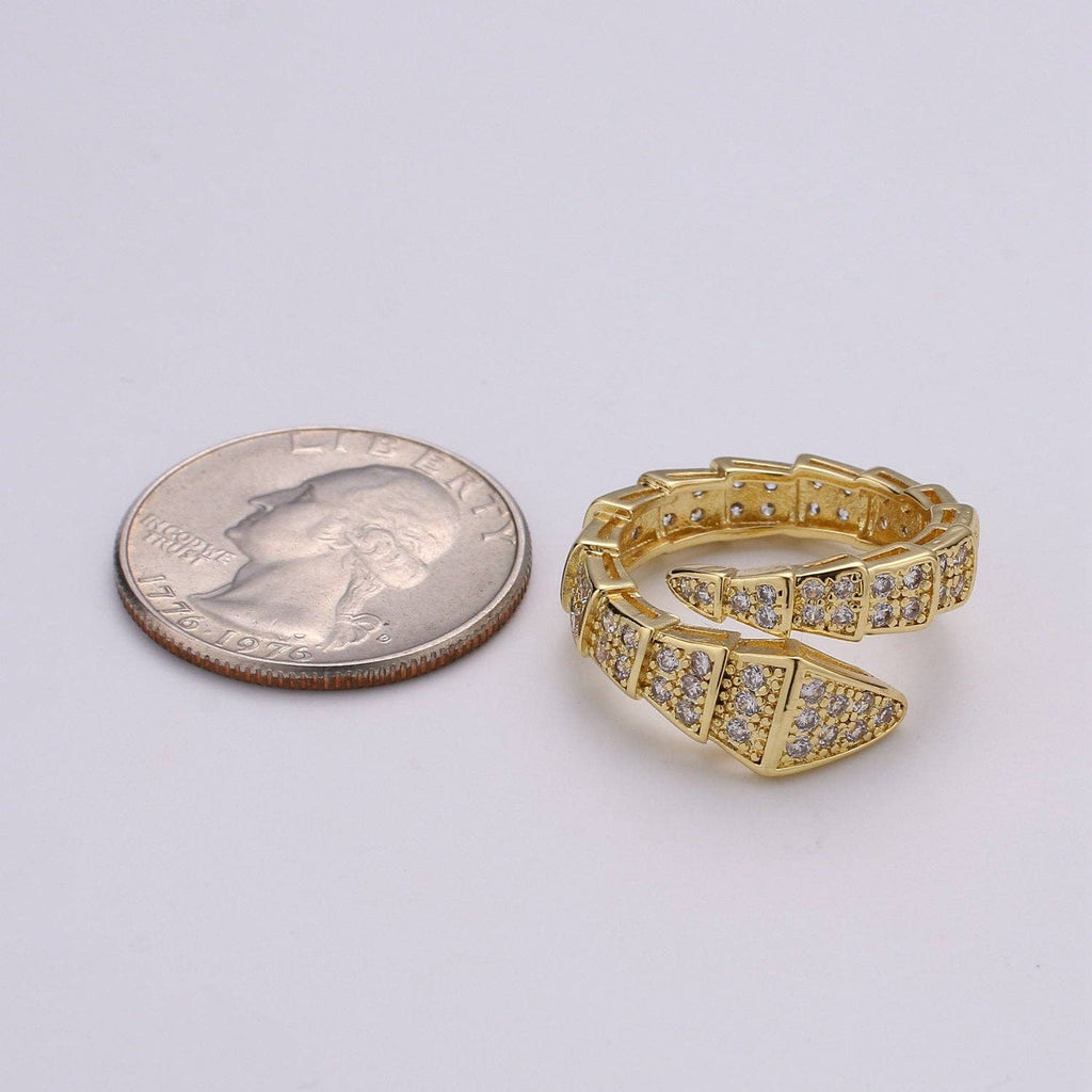 Snake ring, Serpent ring, Chunky ring, spiral snake ring, gold ring, wrap ring, snake gold ring, Adjustable Ring Micro Pave ring R089