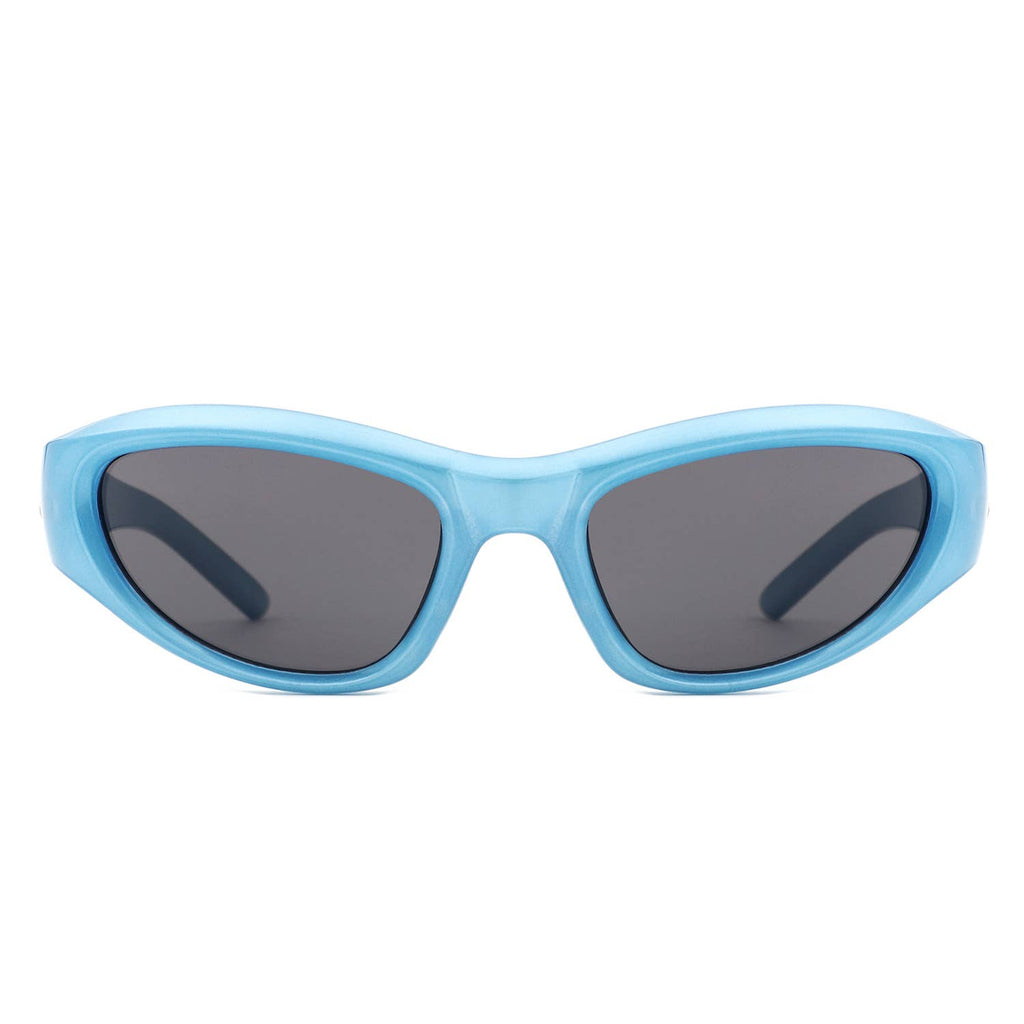 Y2K Slim Oval Unisex Wraparound Sunglasses with Star Temple
