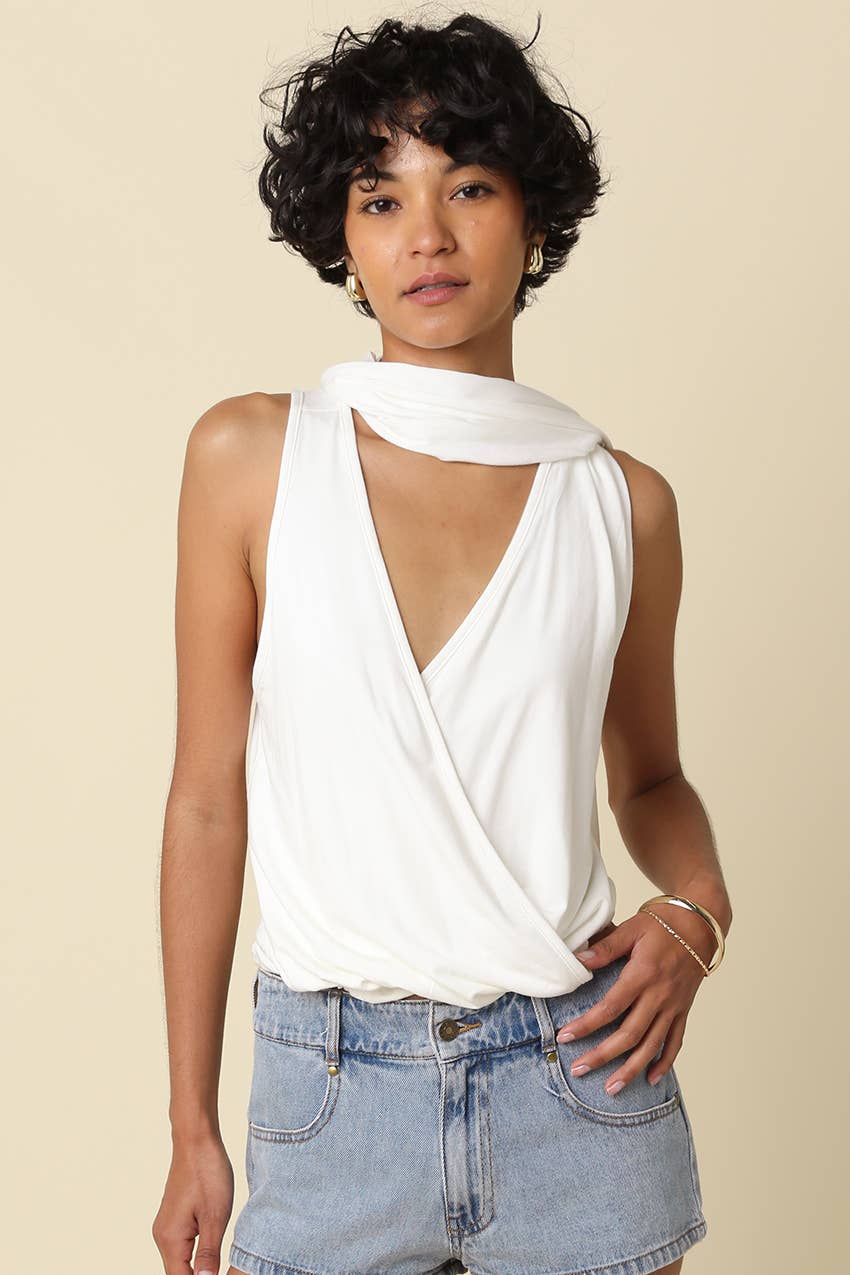 Noah Draped Scarf V-Neck Top
