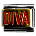 Italian Bracelet Charm - Red "Diva" 9mm Links