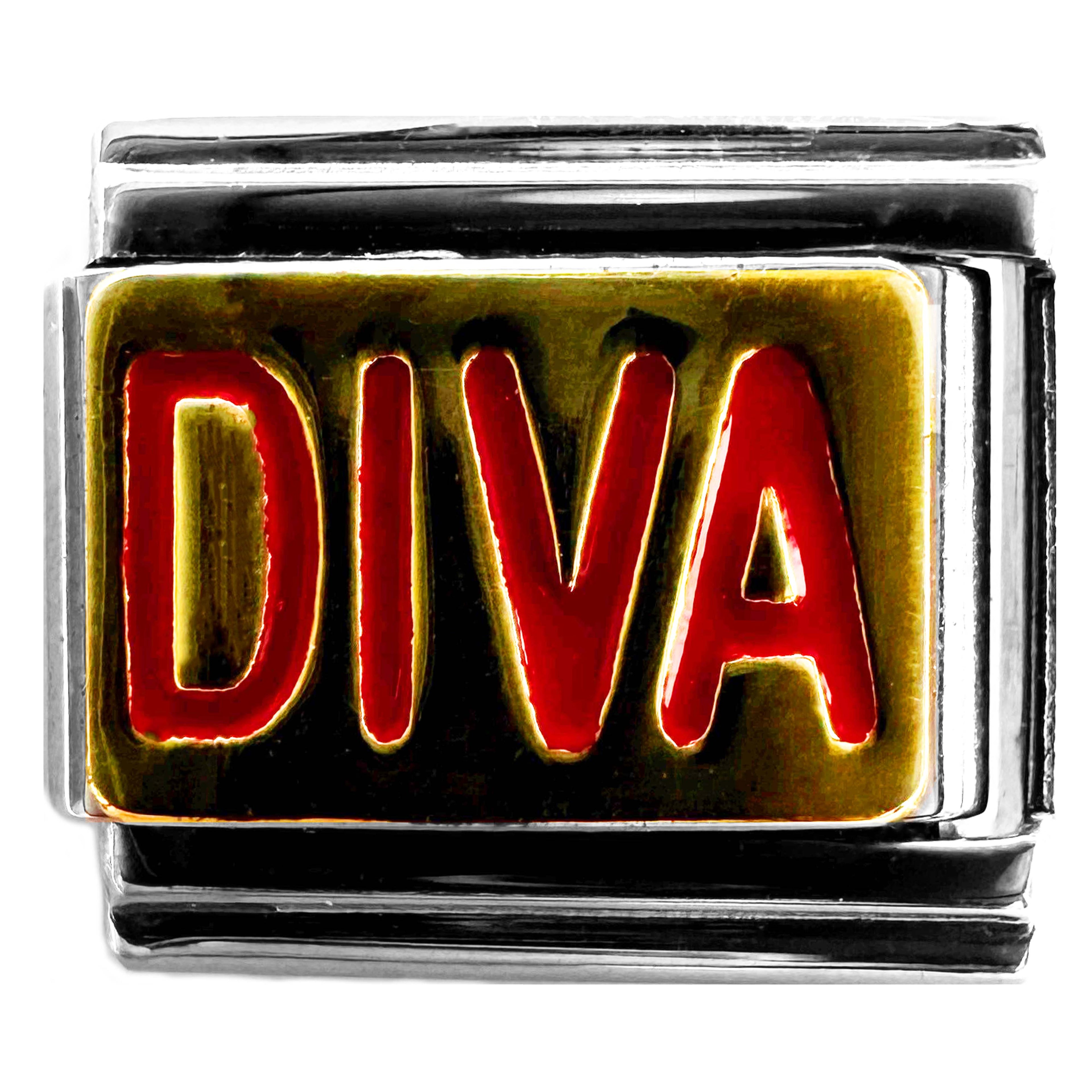 Italian Bracelet Charm - Red "Diva" 9mm Links
