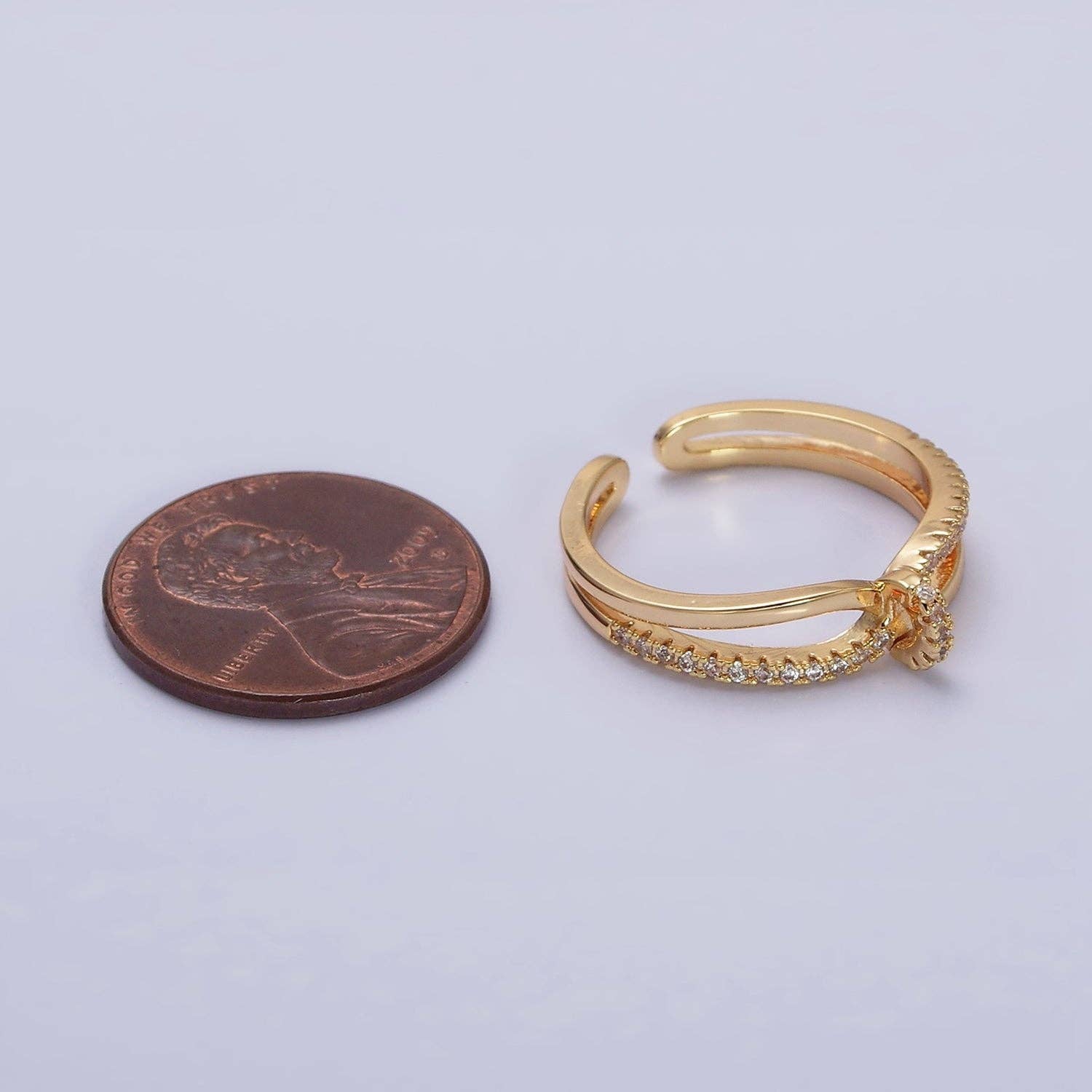 16K Gold Filled Mirco Paved Knot Double Band Ring in Gold &