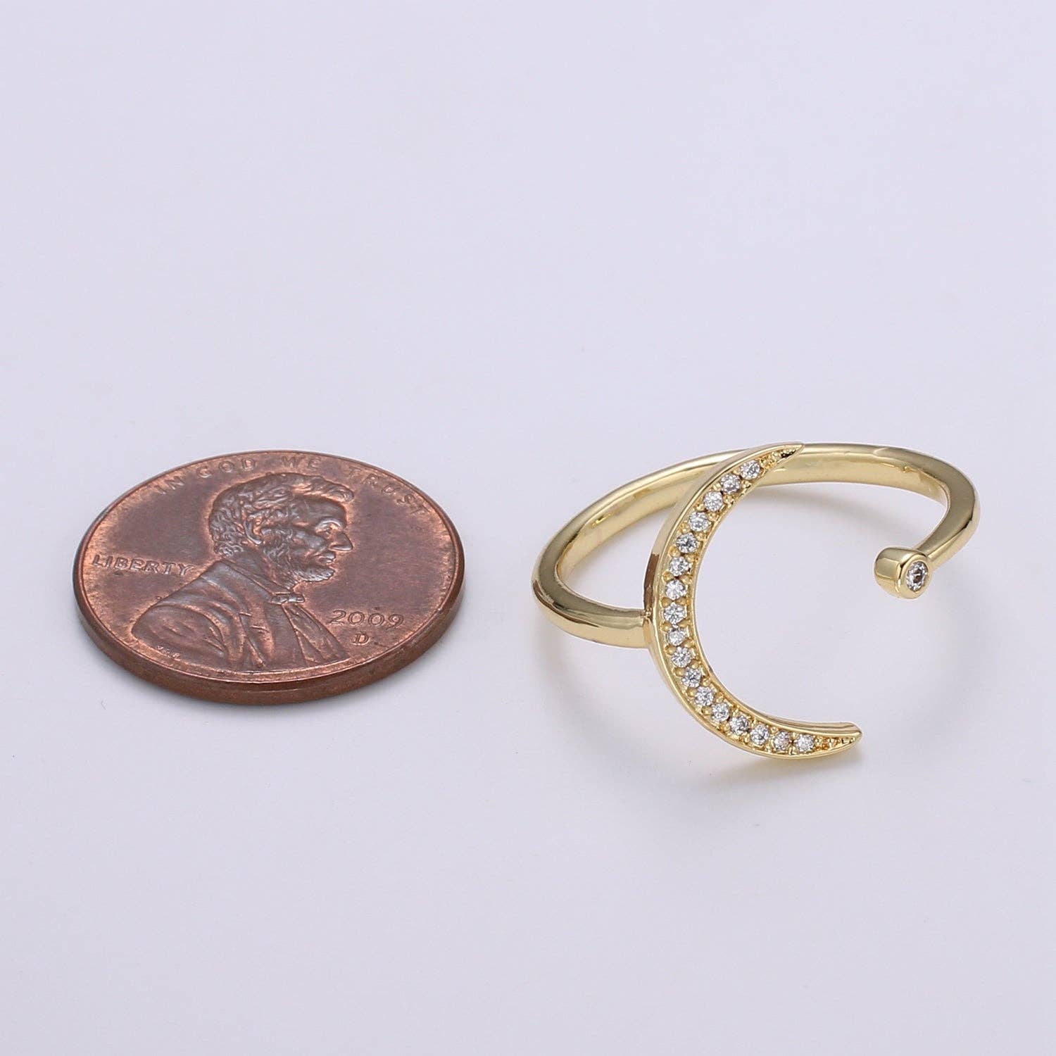 1pc Cresent Moon Star CZ, Adjustable Gold Ring R315