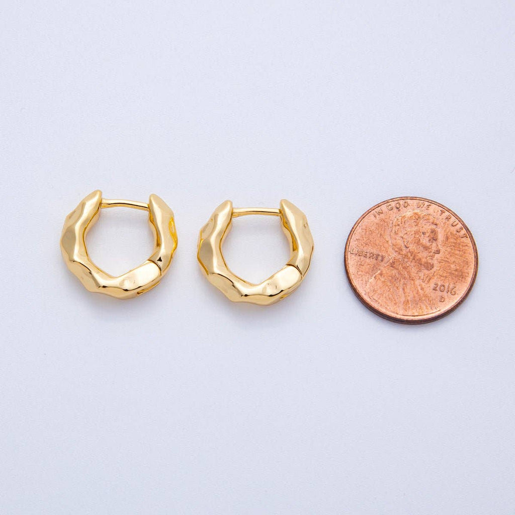 18K Gold Filled 16.5mm Hammered Huggie Earrings | Earrings-00041