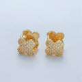 24K Gold Filled Micro Paved CZ Quatrefoil Flower Huggie Earrings | AD760