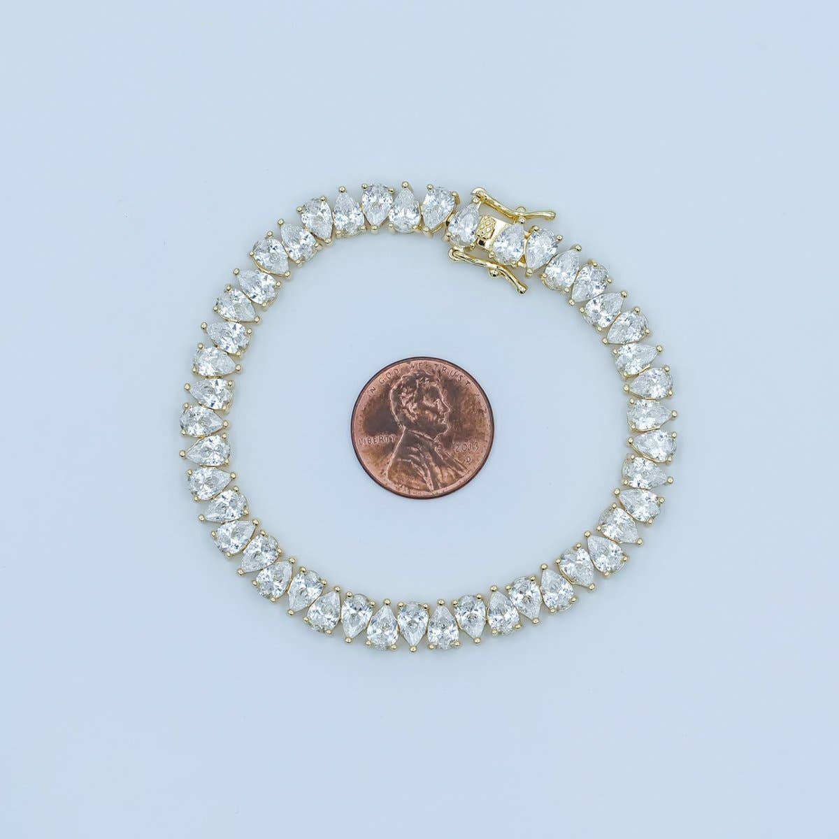 24K Gold Filled Clear CZ Double Teardrop Tennis Chain Bracelet in Gold & Silver | WA-3140 WA-3141