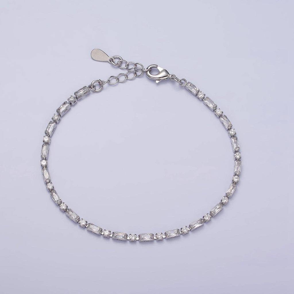 Gold Filled Tennis Bracelet W. Baguette Round Colorful CZ