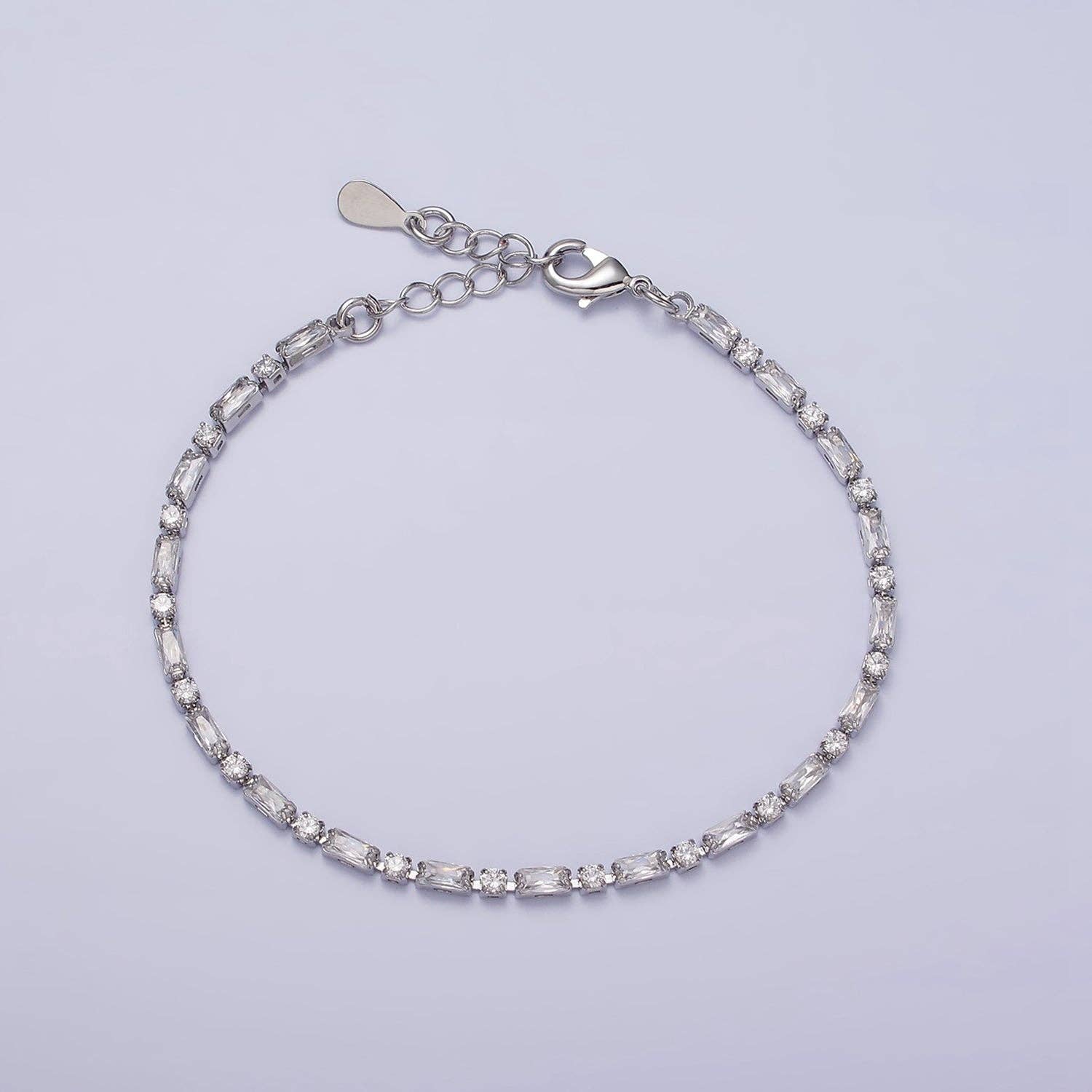Gold Filled Tennis Bracelet W. Baguette Round Colorful CZ