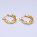 24K Gold Filled 20mm Edged Twist Latch Hoop Earrings | AB602