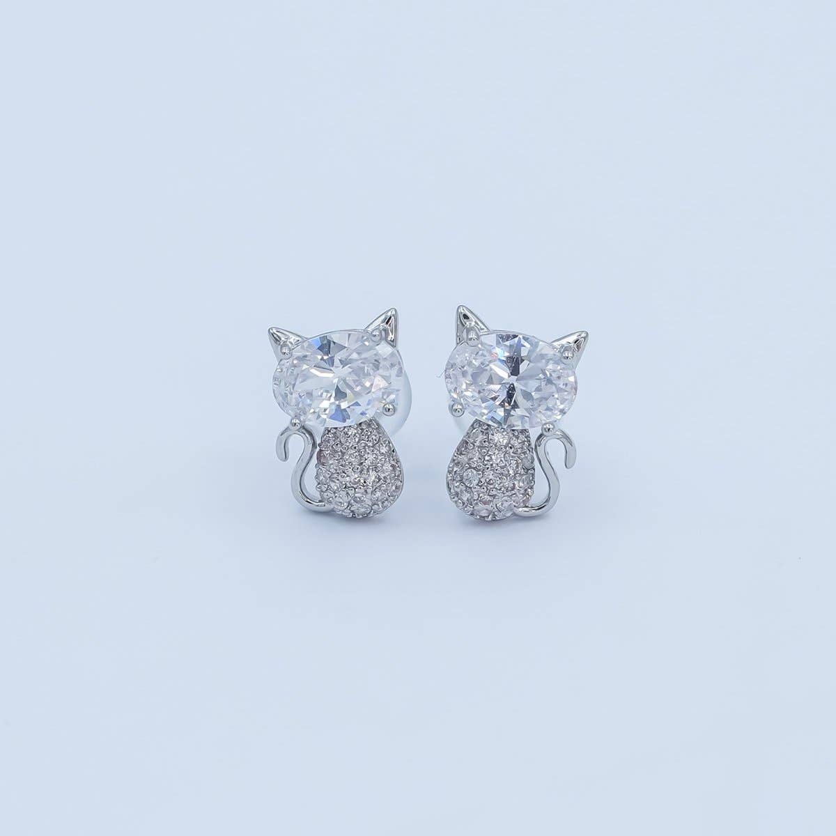 24K Gold Plated Micro Paved CZ Kitten Cat Stud Earrings Set in Gold & Silver | AB222 AB223