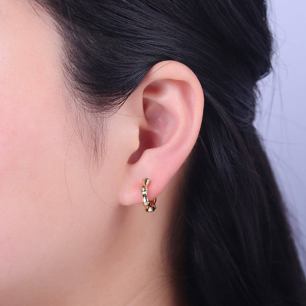 15mm Gold Bamboo Hoop Earring for Everyday Jewelry Q83