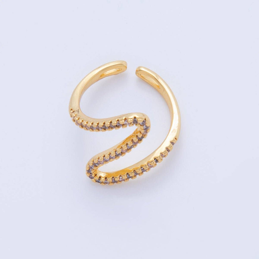 18K Gold Filled Micro Paved Curve Wave Ring | O2022