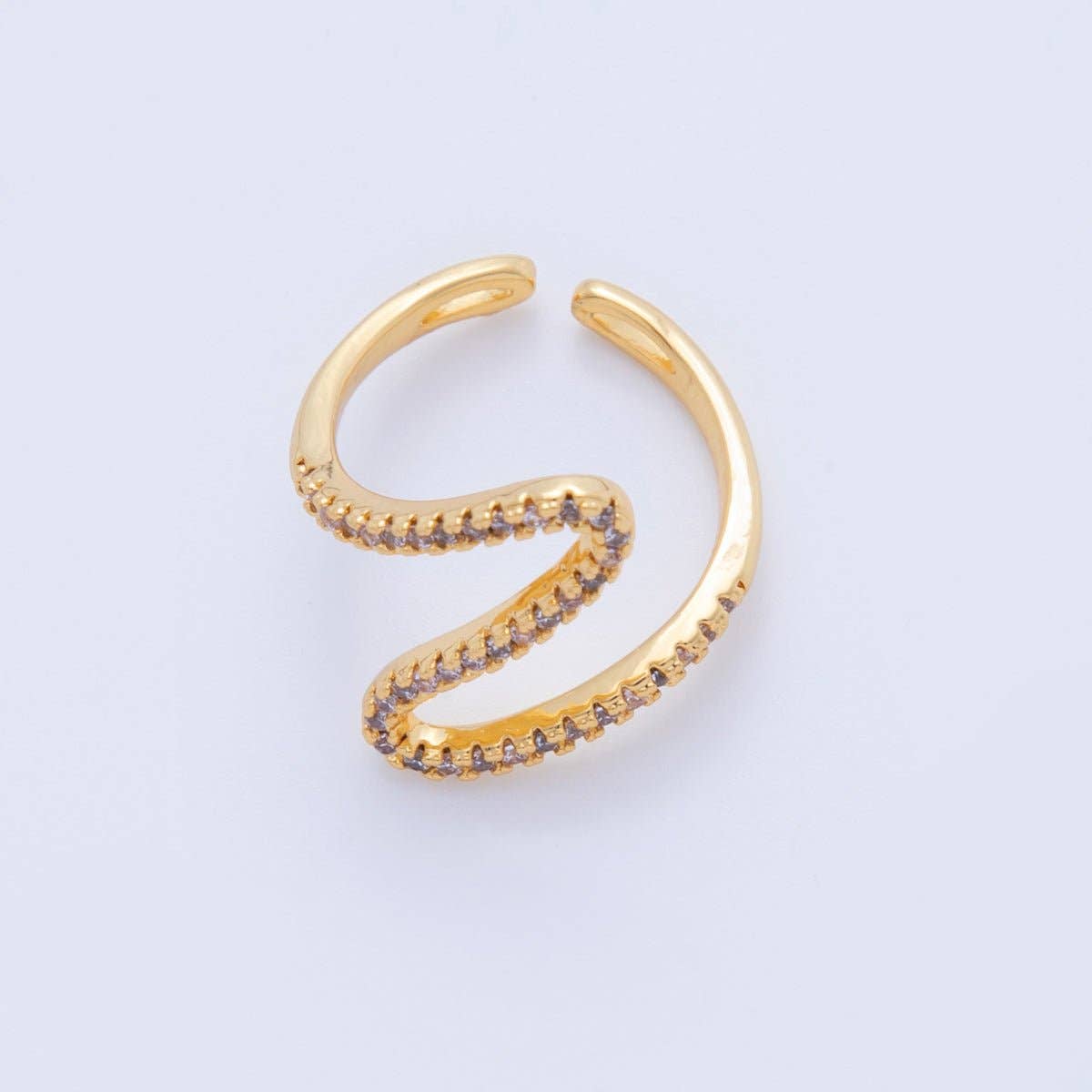 18K Gold Filled Micro Paved Curve Wave Ring | O2022