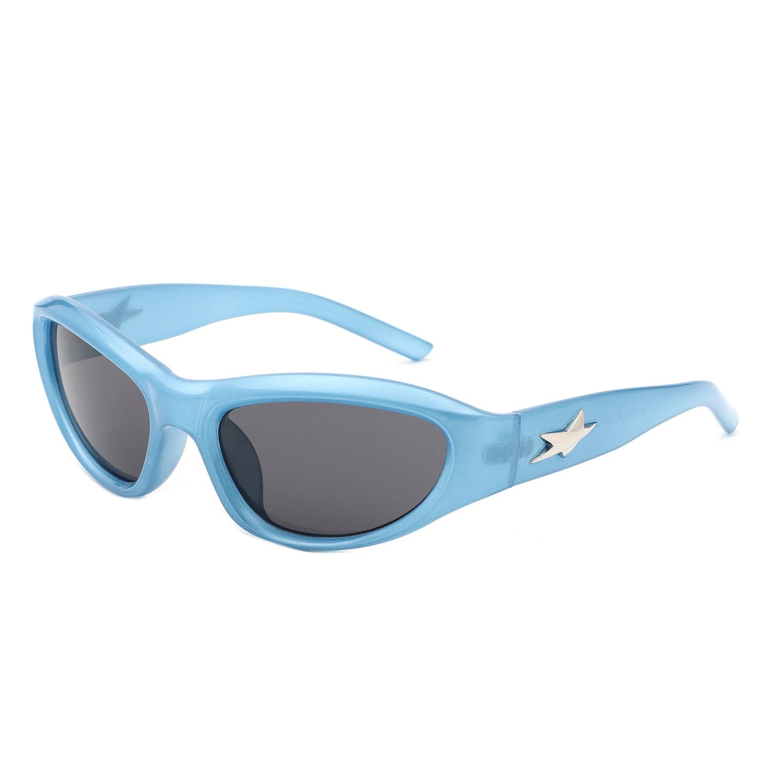 Y2K Slim Oval Unisex Wraparound Sunglasses with Star Temple