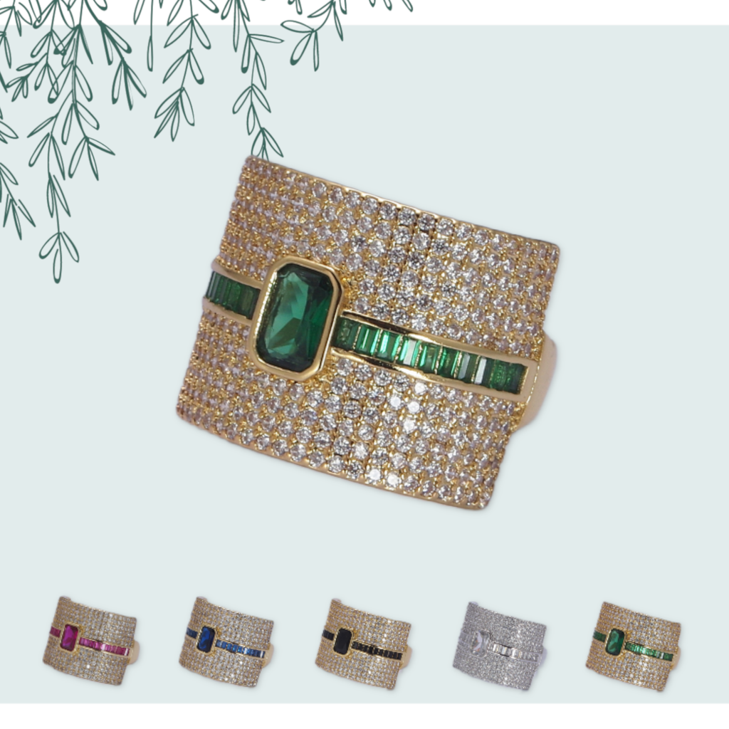 Colorful Micro Pave Adjustable Chunky Statement Ring
