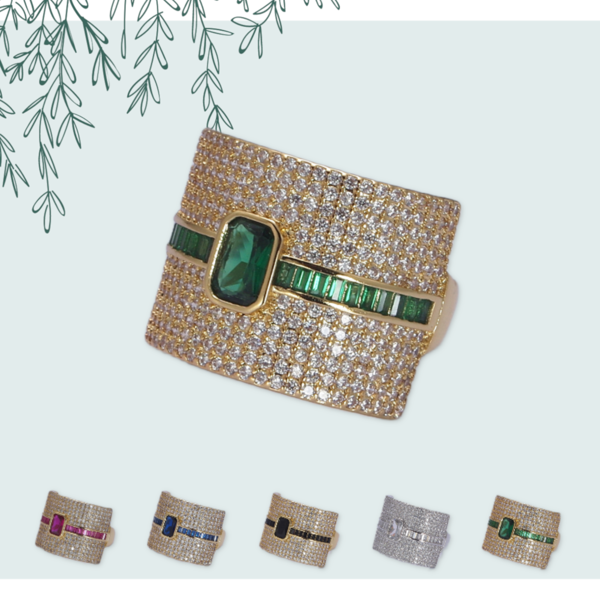 Colorful Micro Pave Adjustable Chunky Statement Ring
