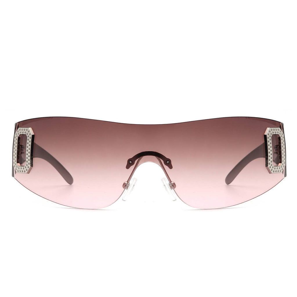 Rectangle Rimless Sleek Wrap Around Fashion Sunglasses