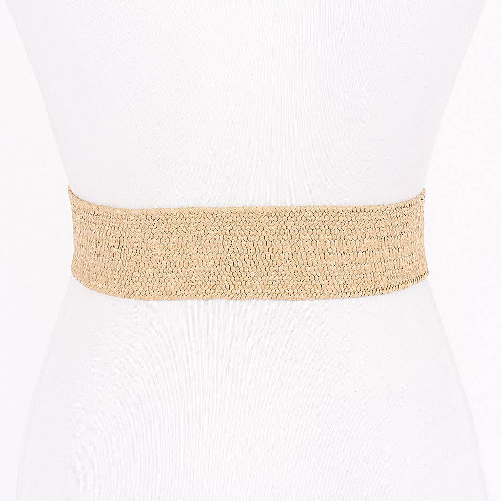 Metal Buckle Elastic Faux Straw Belt