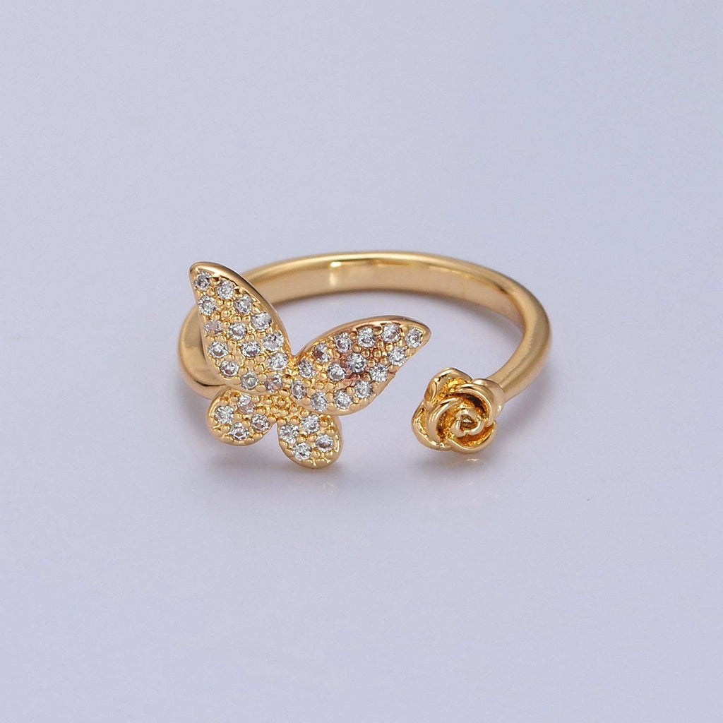 Dainty Butterfly Ring, Adjustable Gold Ring, Micro Pave CZ Mariposa Ring, Animal Lover Ring for Minimalist jewelry Everyday Wear O-2143