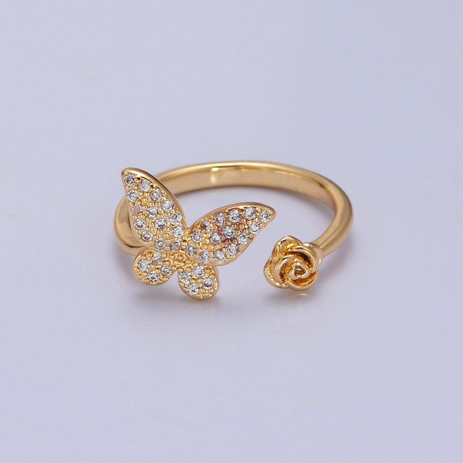 Dainty Butterfly Ring, Adjustable Gold Ring, Micro Pave CZ Mariposa Ring, Animal Lover Ring for Minimalist jewelry Everyday Wear O-2143