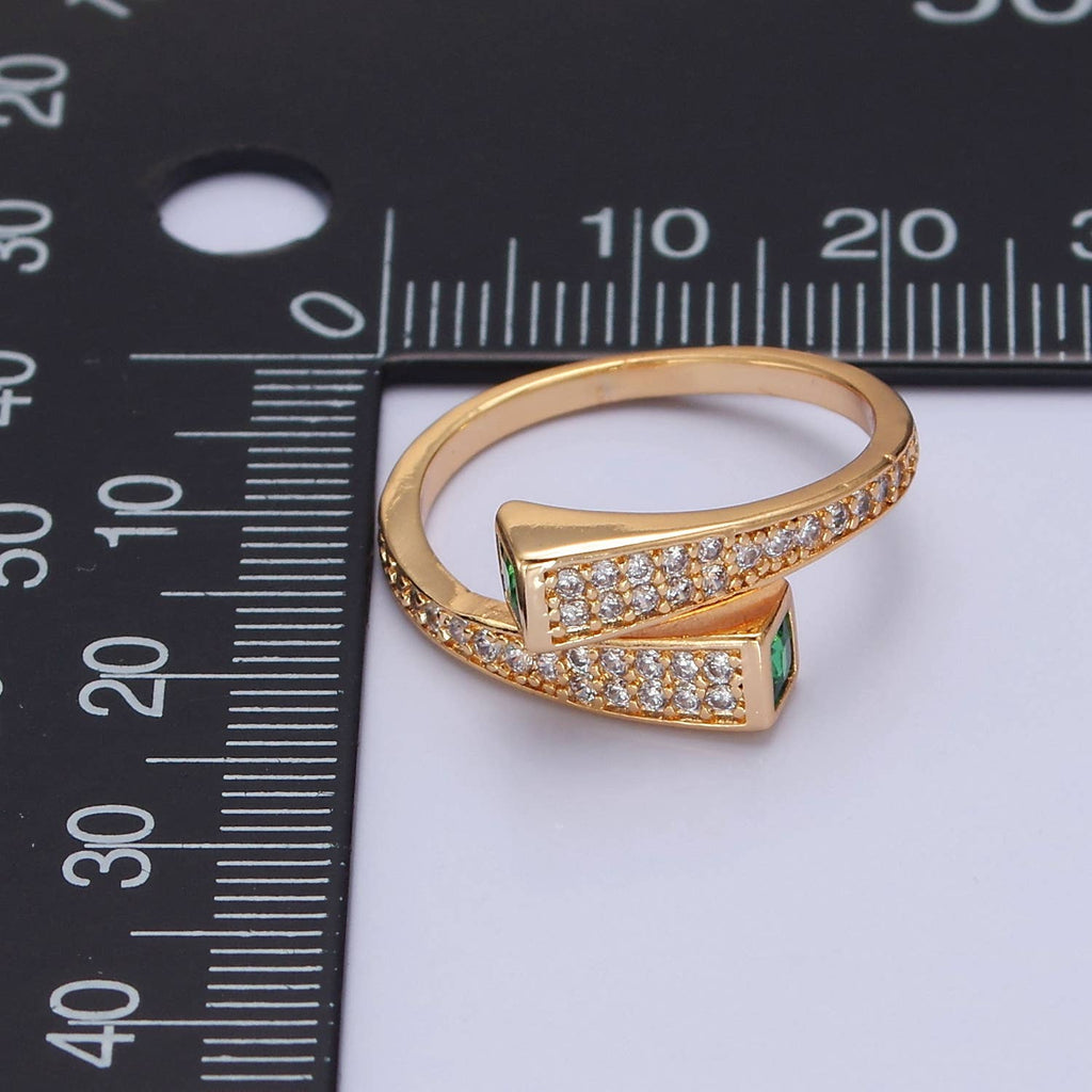 Green Square CZ Micro Pave Unique Gold Adjustable Ring O2177