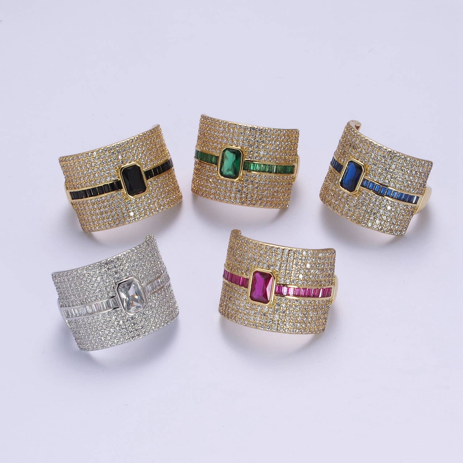 Colorful Micro Pave Adjustable Chunky Statement Ring