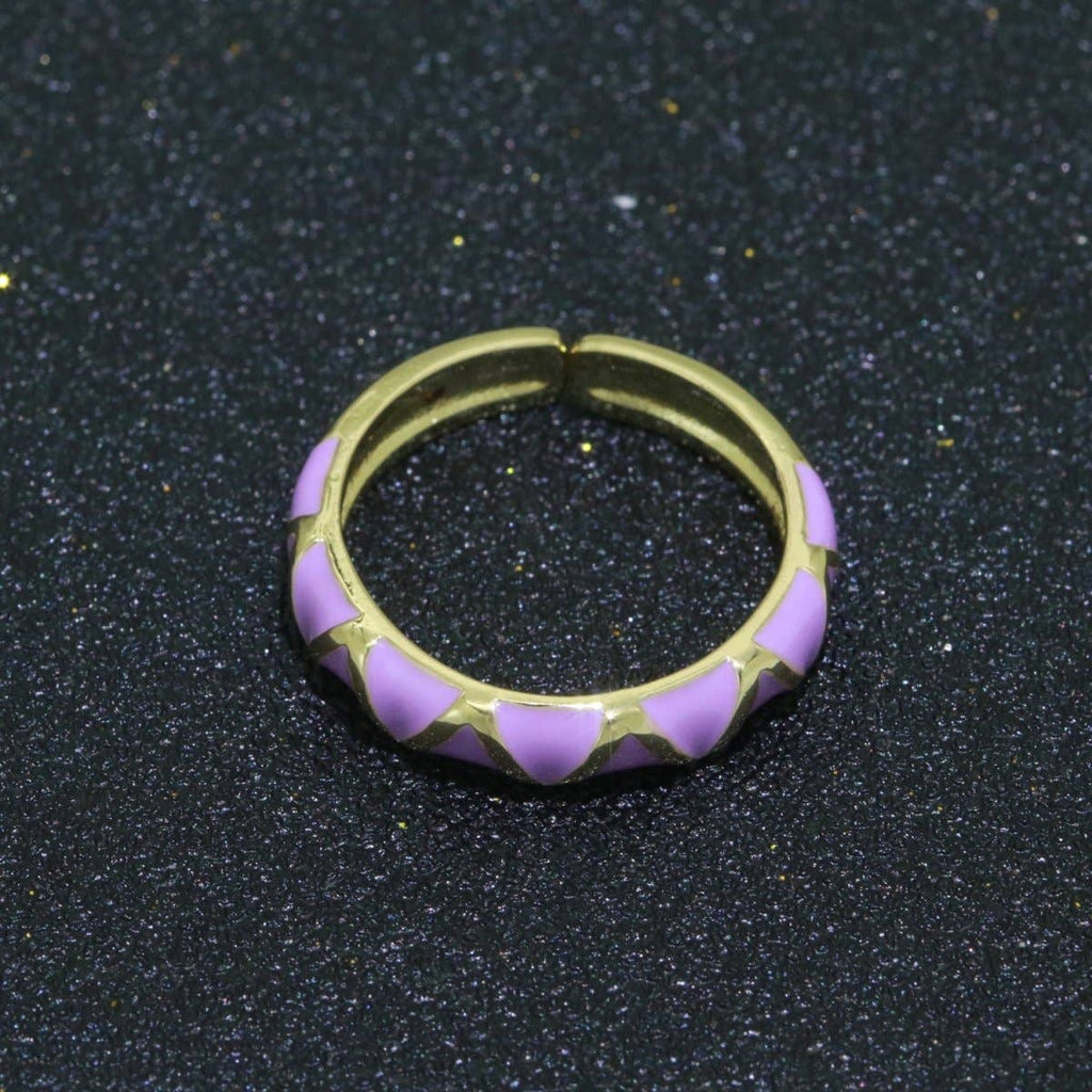 Dainty Gold Stackable Enamel Ring Bohemian Colorful Rainbow Band Open Adjustable S-120 ~ S-129