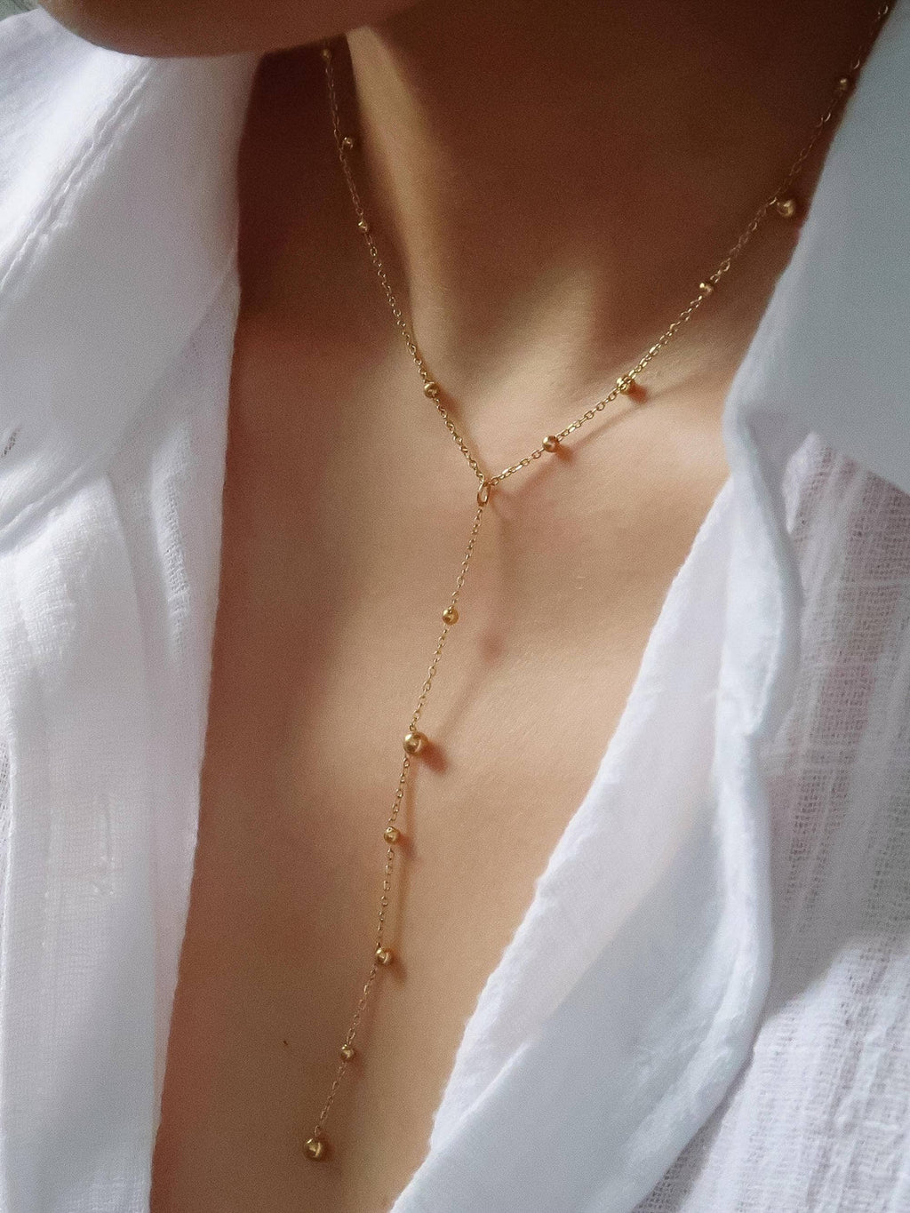 Brisse 18K Gold Non-Tarnish Dressy Beaded Y Lariat Necklace
