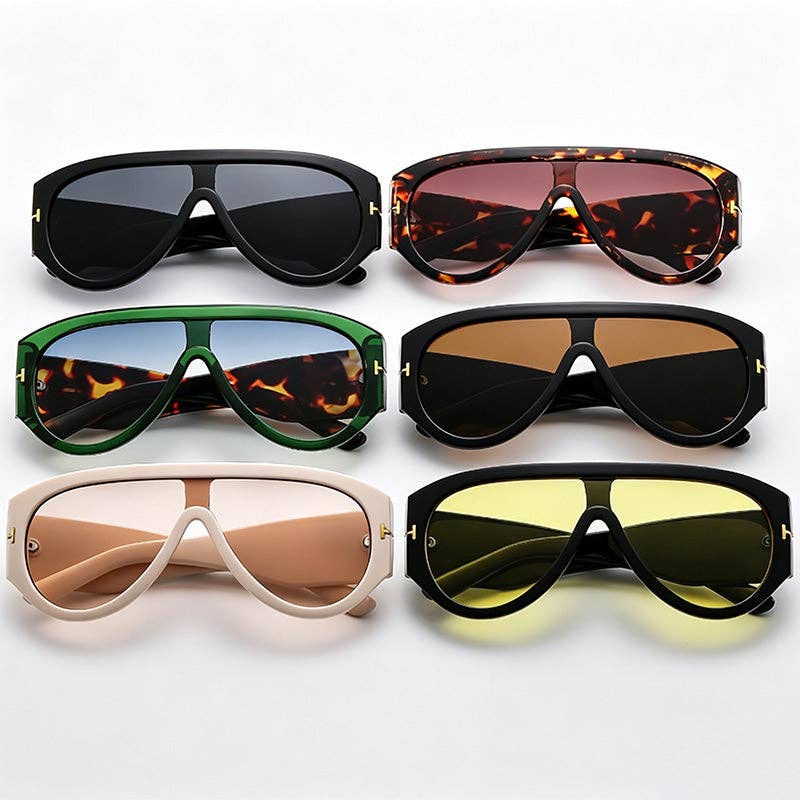 One-piece Integrated Thick Rim Aviator Sunglasses