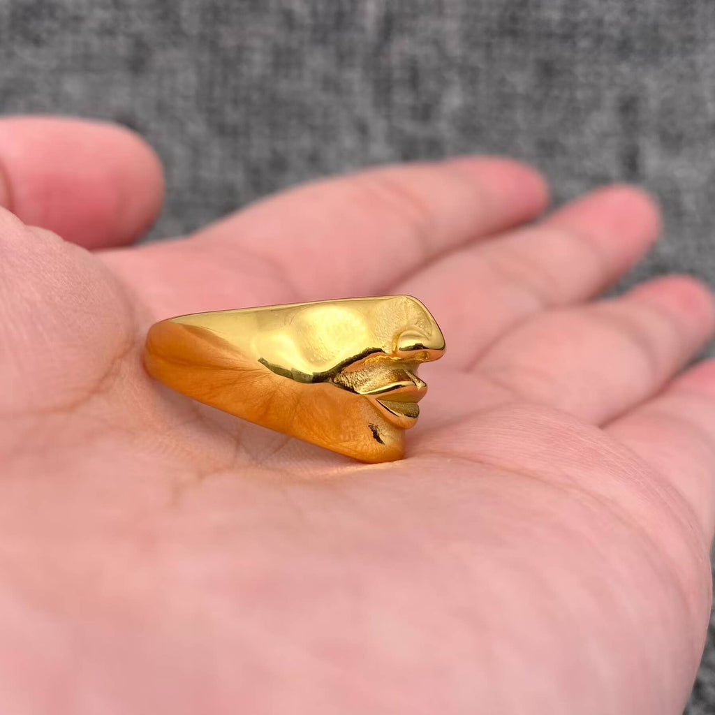 Abstract Face Contour 18K Gold Plated SS Ring - FGS