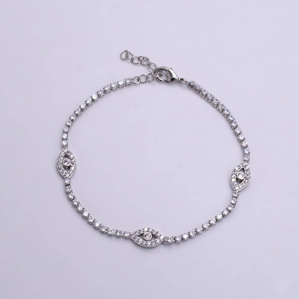 7"Gold Filled Clear CZ Evil Eye Tennis Chain Bracelet
