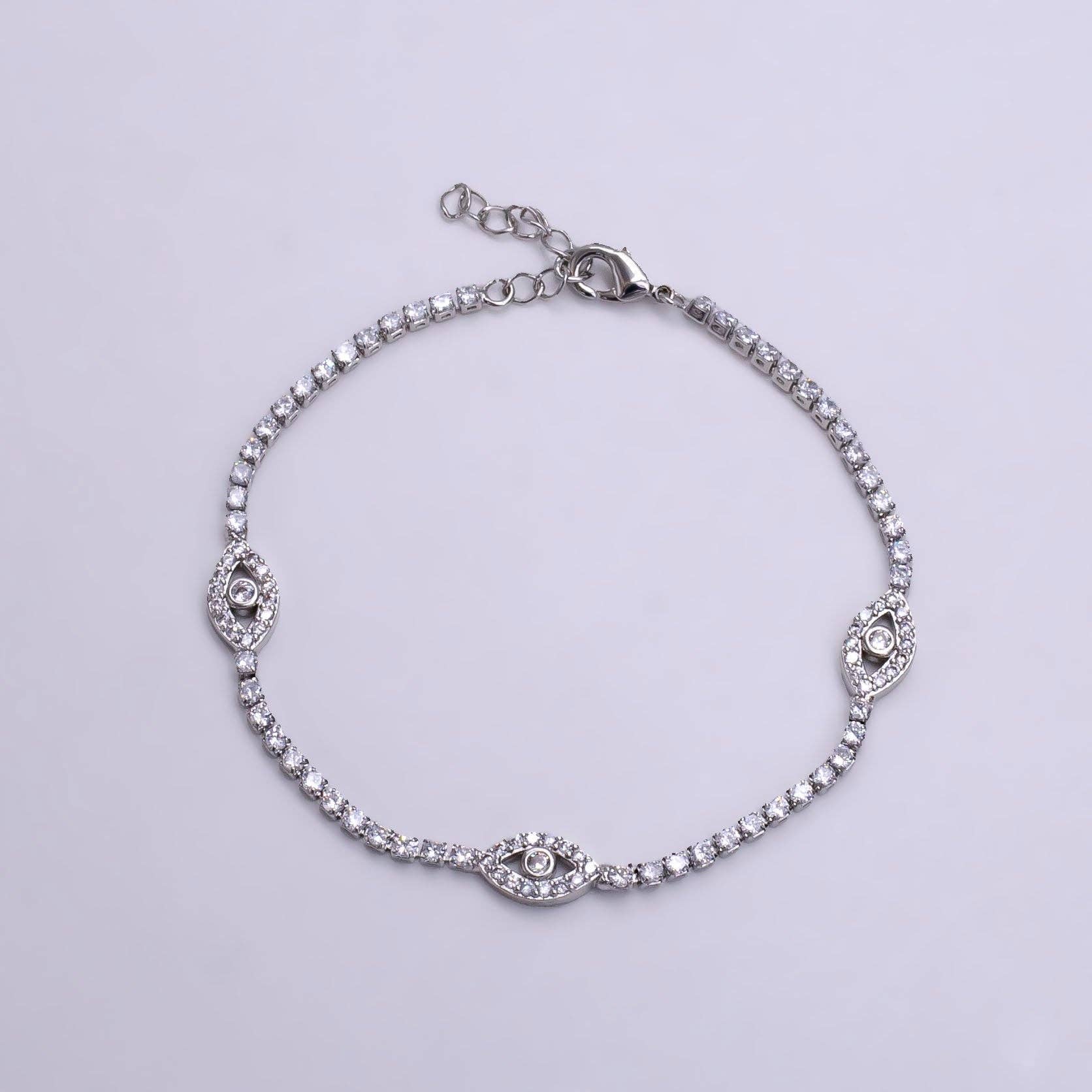 7"Gold Filled Clear CZ Evil Eye Tennis Chain Bracelet