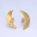 24K Gold Filled Clear CZ Celestial Crescent Moon Stud Earrings | AB081