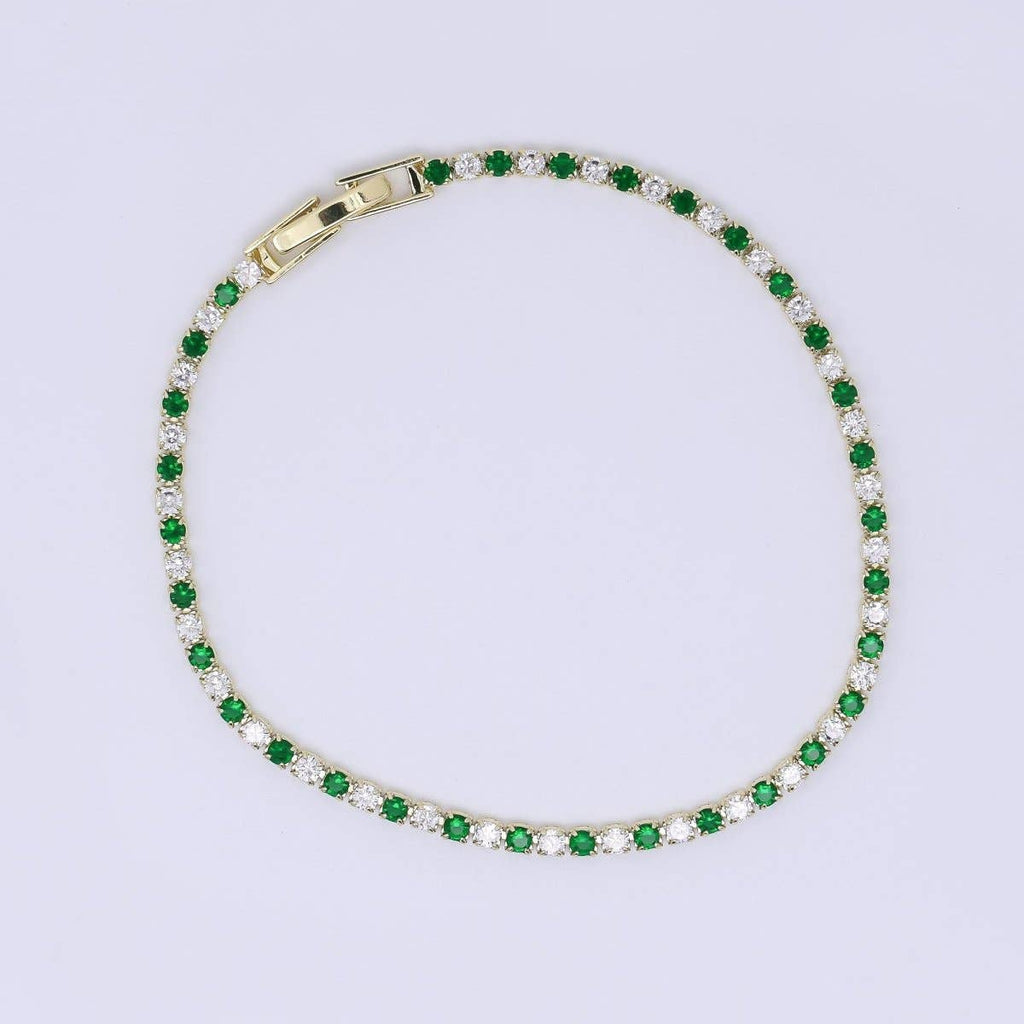 24K Gold Filled 2.2mm Green, Blue Round CZ Alternate 7 Inches Tennis Bracelet | WA-3819 - WA-3820