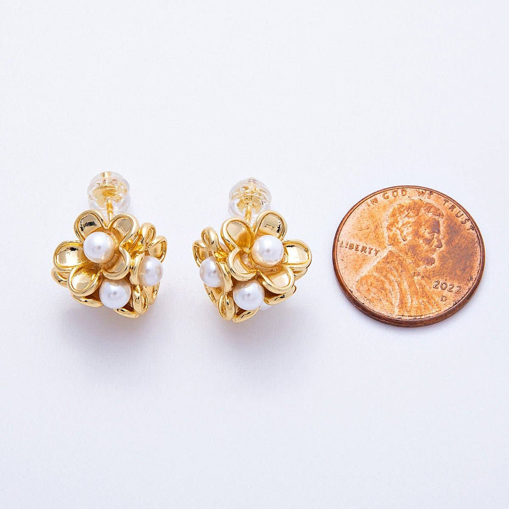 16K Gold Filled Shell Pearl Daisy Flower Studs | Earrings-00165