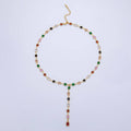 18K Gold Filled 5.7mm Multicolor Square CZ Gemstone Lariat 18 Inch Necklace w. Extender | WA-3940