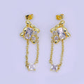 24K Gold Filled Clear Baguette Molten Chain Drop Stud Earrings | AI501