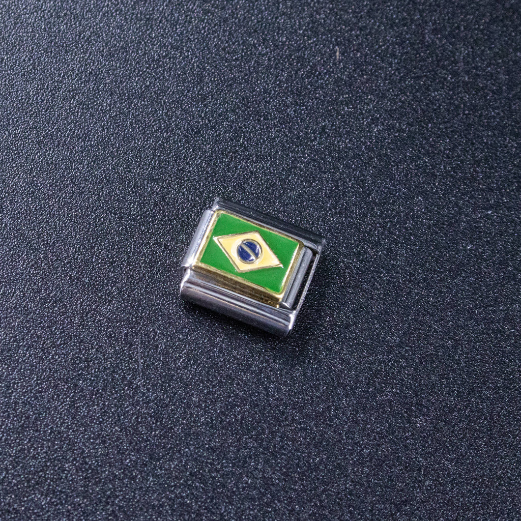 Italian Charms - Brazil Flag, 9mm Enamel Bracelet Links