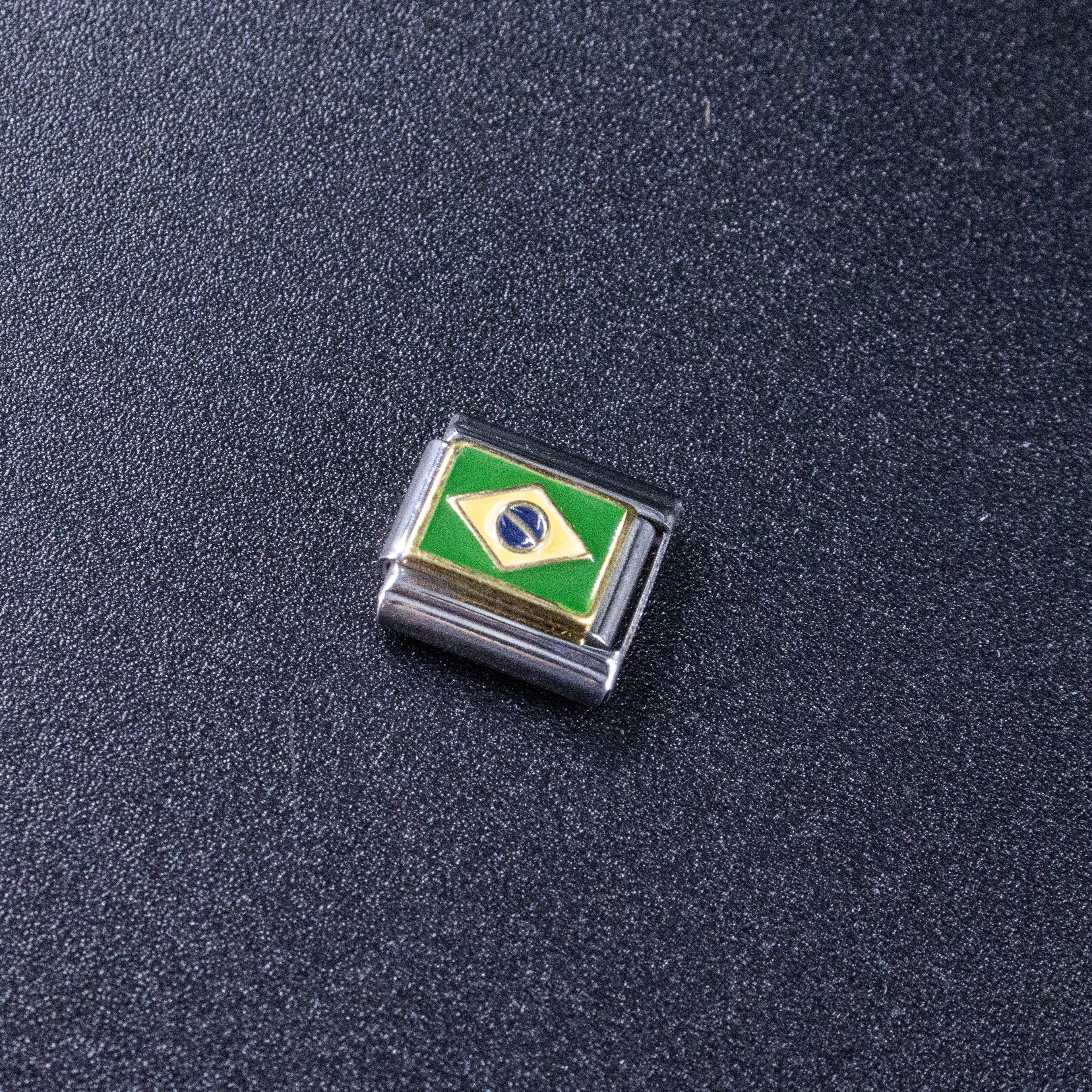 Italian Charms - Brazil Flag, 9mm Enamel Bracelet Links