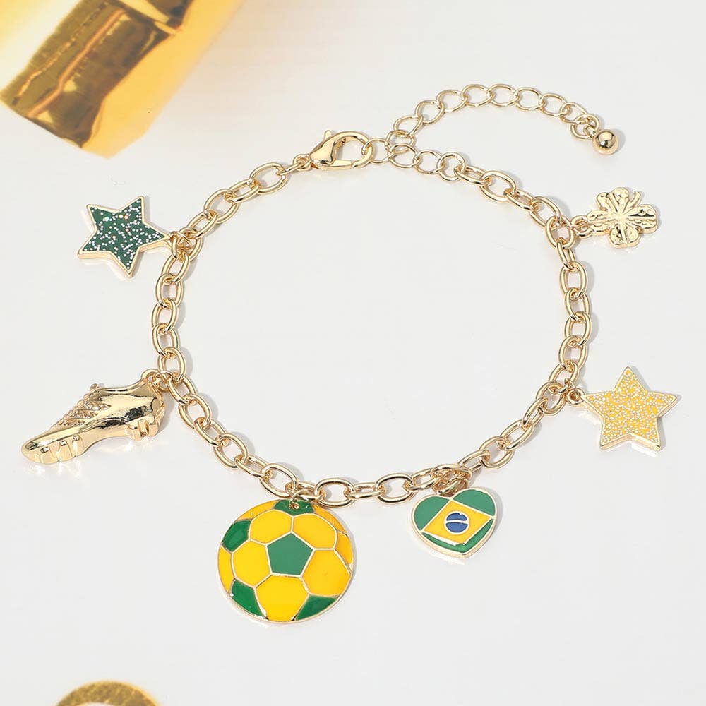 FIFA World Cup Soccer Ball Shoe Star Charm Station Bracelet