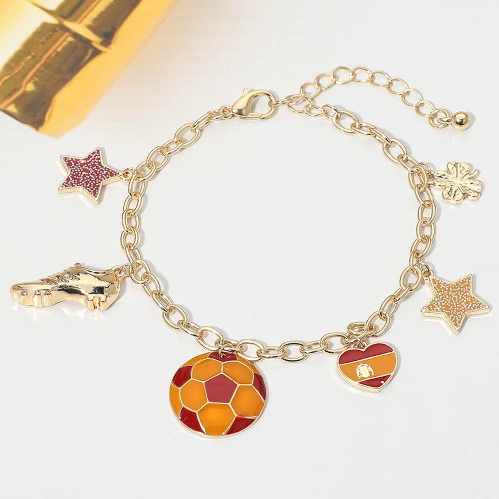 FIFA World Cup Soccer Ball Shoe Star Charm Station Bracelet