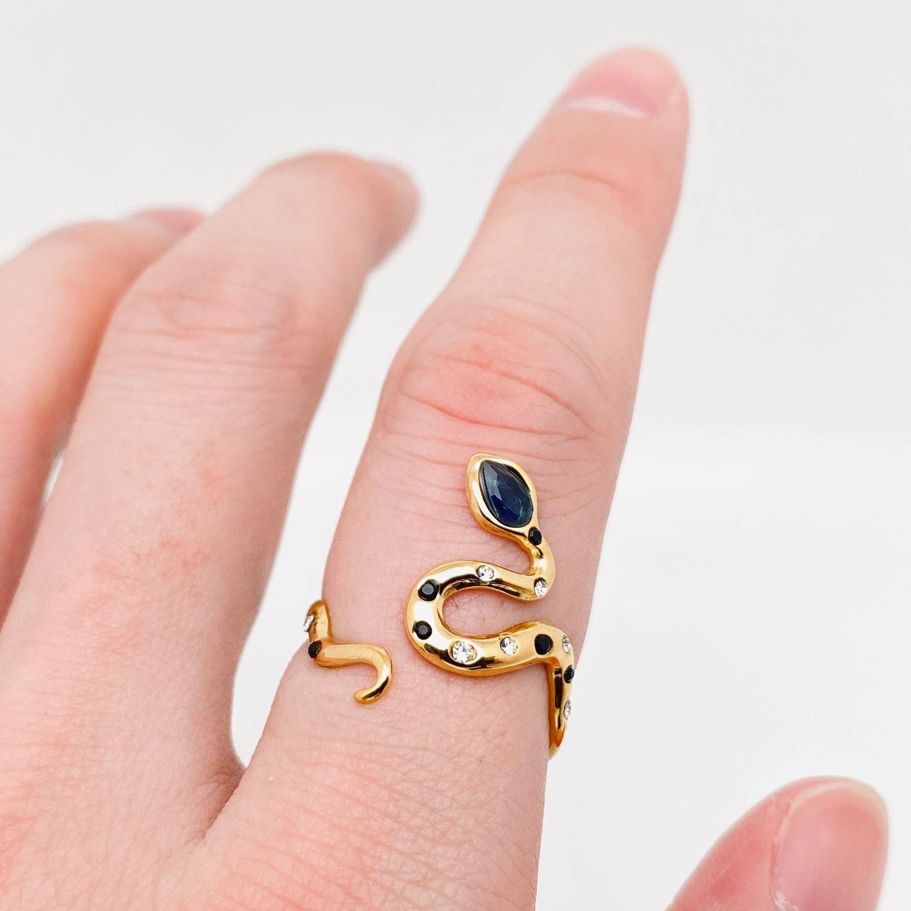 Inlaid Cubic Zirconia Snake Golden Stainless Steel Ring-FGS