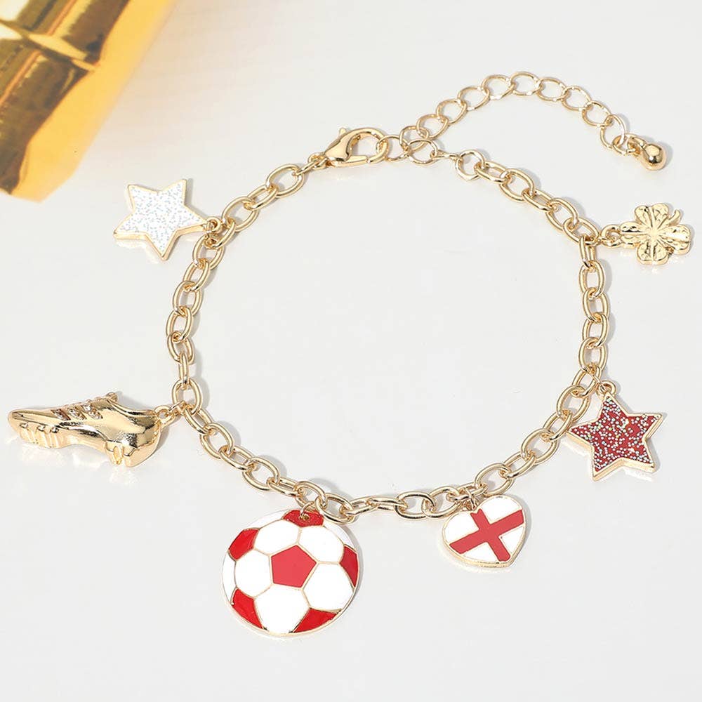 FIFA World Cup Soccer Ball Shoe Star Charm Station Bracelet